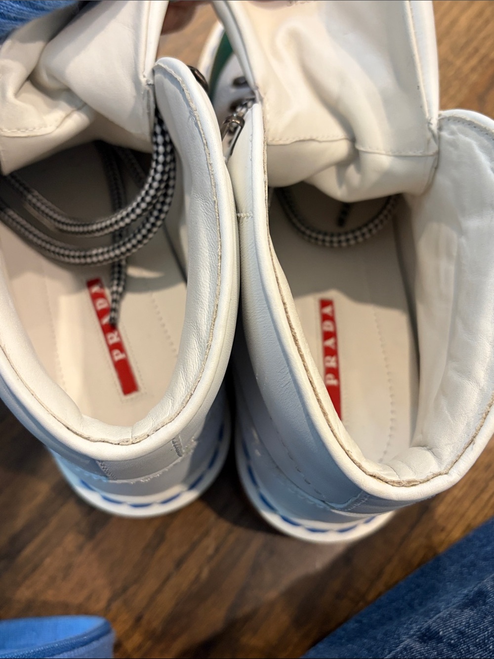 Prada White Leather Lace-Up Boots with Green Toe - Picture 7 of 16